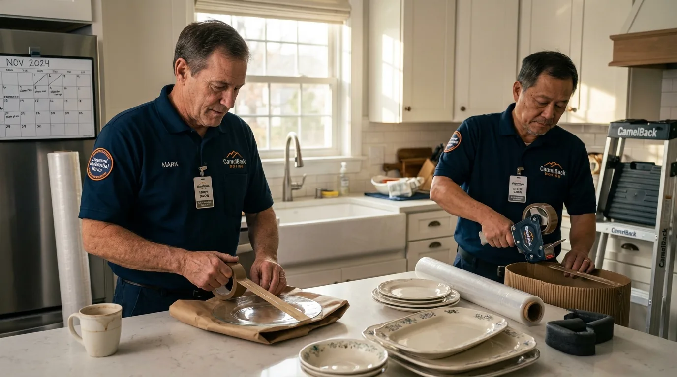 Professional crew packing kitchen dishware in Kapaau, HI